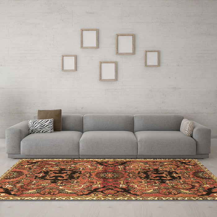 Machine Washable Persian Brown Traditional Rug in a Living Room,, wshtr4239brn
