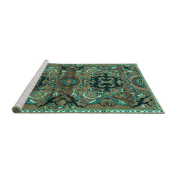 Sideview of Machine Washable Persian Turquoise Traditional Area Rugs, wshtr4239turq