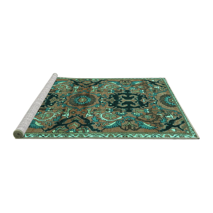 Sideview of Machine Washable Persian Turquoise Traditional Area Rugs, wshtr4239turq