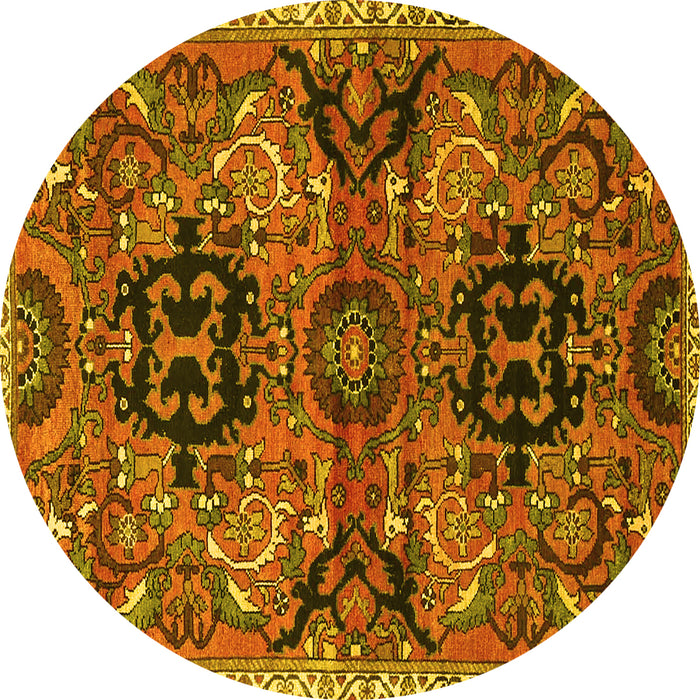 Round Machine Washable Persian Yellow Traditional Rug, wshtr4239yw