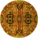 Round Machine Washable Persian Yellow Traditional Rug, wshtr4239yw