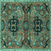 Square Machine Washable Persian Turquoise Traditional Area Rugs, wshtr4239turq