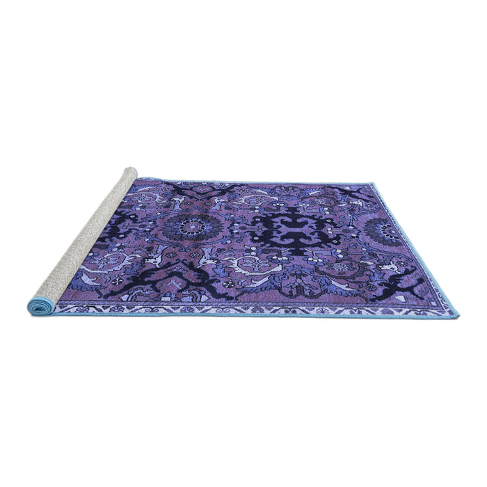 Sideview of Machine Washable Persian Blue Traditional Rug, wshtr4239blu