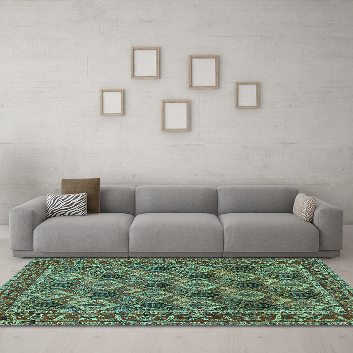 Machine Washable Persian Turquoise Traditional Area Rugs in a Living Room,, wshtr423turq