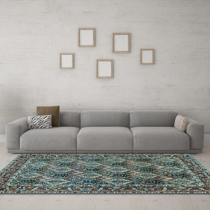Machine Washable Persian Light Blue Traditional Rug in a Living Room, wshtr423lblu