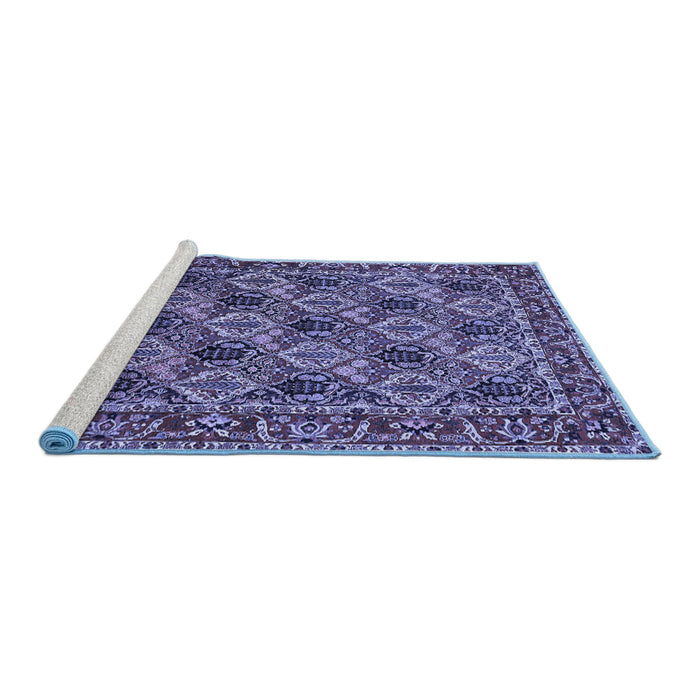 Sideview of Machine Washable Persian Blue Traditional Rug, wshtr423blu