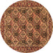 Round Machine Washable Persian Brown Traditional Rug, wshtr423brn