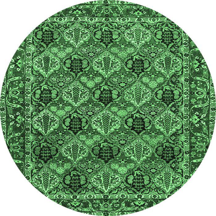 Round Machine Washable Persian Emerald Green Traditional Area Rugs, wshtr423emgrn