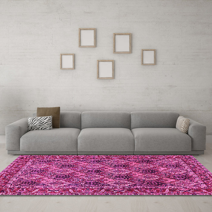 Machine Washable Persian Pink Traditional Rug in a Living Room, wshtr423pnk