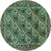 Round Machine Washable Persian Turquoise Traditional Area Rugs, wshtr423turq