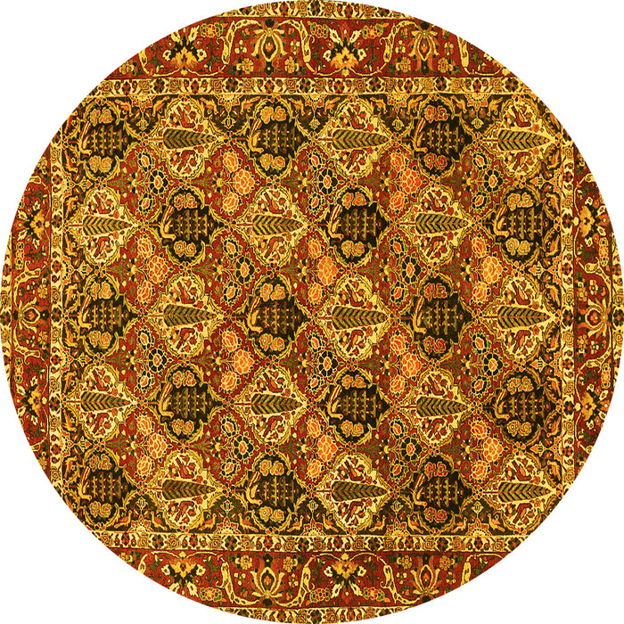 Round Persian Yellow Traditional Rug, tr423yw