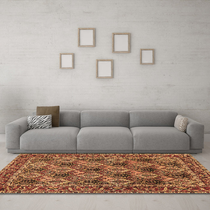 Machine Washable Persian Brown Traditional Rug in a Living Room,, wshtr423brn