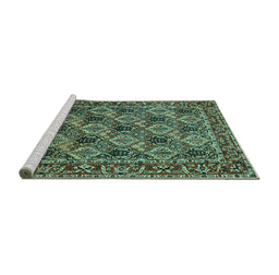 Sideview of Machine Washable Persian Turquoise Traditional Area Rugs, wshtr423turq