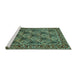 Sideview of Machine Washable Persian Turquoise Traditional Area Rugs, wshtr423turq