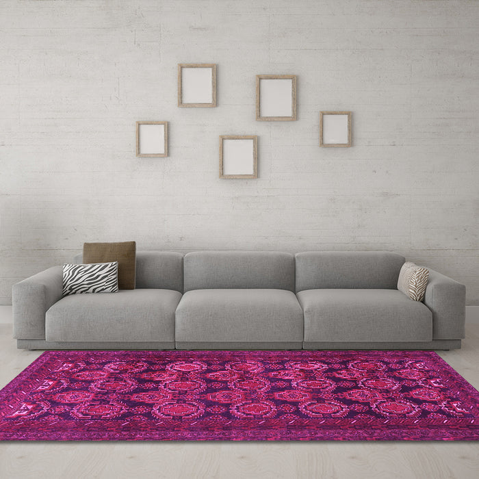 Machine Washable Persian Pink Traditional Rug in a Living Room, wshtr4240pnk