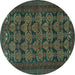 Round Machine Washable Persian Turquoise Traditional Area Rugs, wshtr4240turq