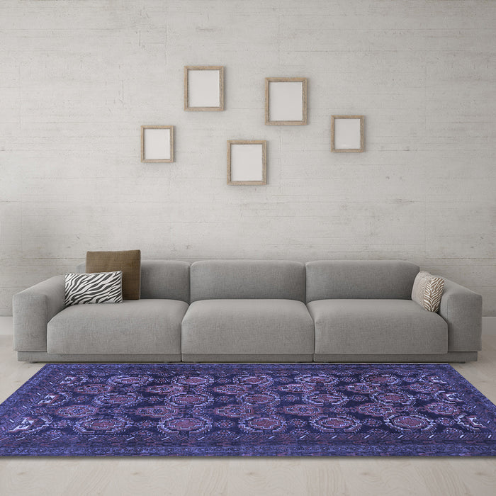 Machine Washable Persian Blue Traditional Rug in a Living Room, wshtr4240blu