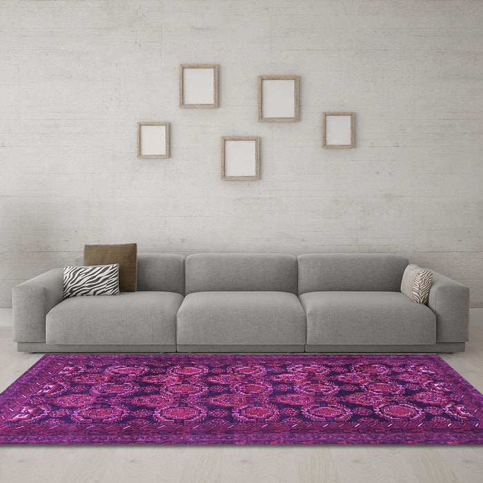 Machine Washable Persian Purple Traditional Area Rugs in a Living Room, wshtr4240pur