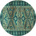 Round Persian Turquoise Traditional Rug, tr4241turq