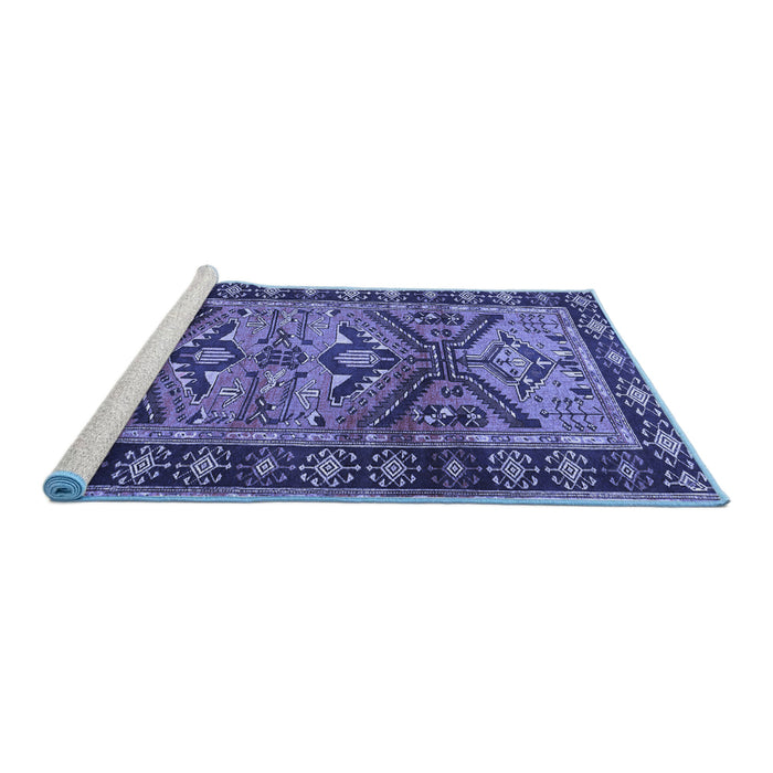 Sideview of Machine Washable Persian Blue Traditional Rug, wshtr4241blu