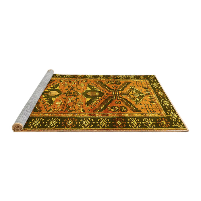 Sideview of Machine Washable Persian Yellow Traditional Rug, wshtr4241yw
