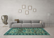 Machine Washable Persian Turquoise Traditional Area Rugs in a Living Room,, wshtr4241turq