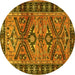 Round Persian Yellow Traditional Rug, tr4241yw