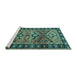 Sideview of Machine Washable Persian Turquoise Traditional Area Rugs, wshtr4241turq