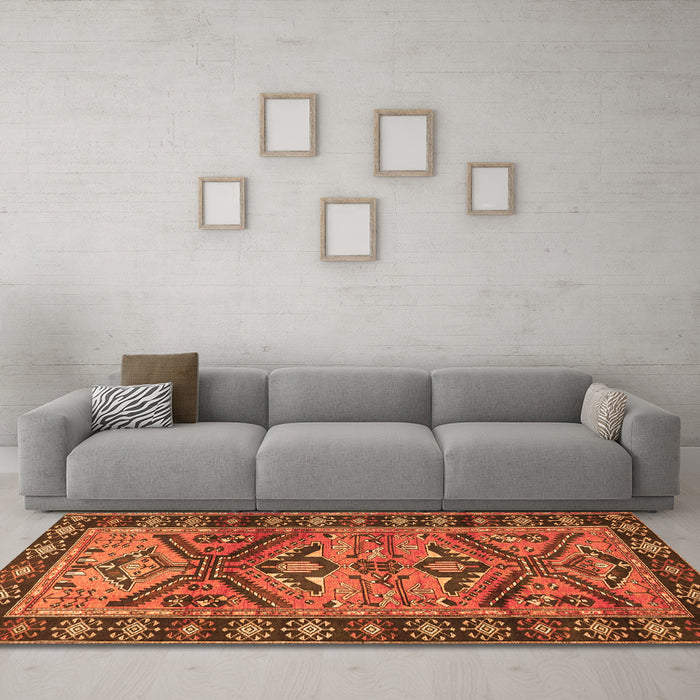 Machine Washable Persian Orange Traditional Area Rugs in a Living Room, wshtr4241org