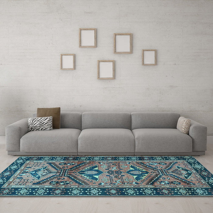 Machine Washable Persian Light Blue Traditional Rug in a Living Room, wshtr4241lblu