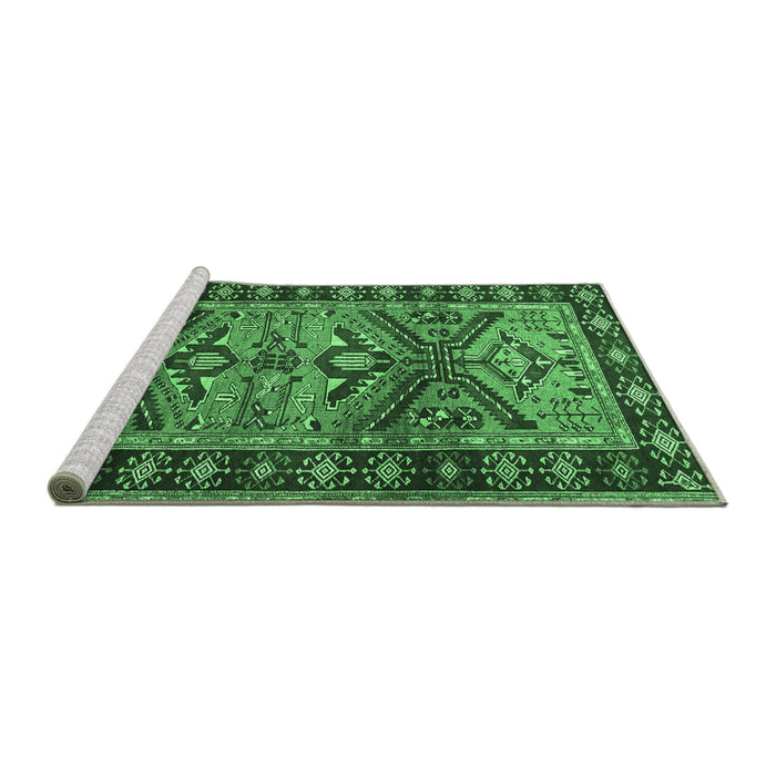 Sideview of Machine Washable Persian Emerald Green Traditional Area Rugs, wshtr4241emgrn
