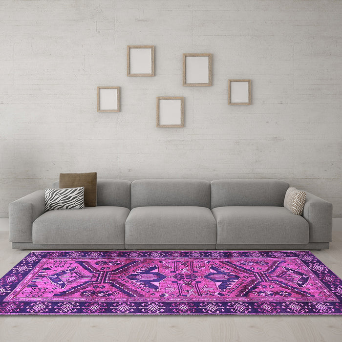 Machine Washable Persian Purple Traditional Area Rugs in a Living Room, wshtr4241pur