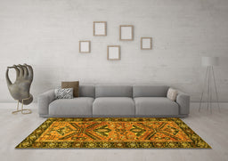 Machine Washable Persian Yellow Traditional Rug in a Living Room, wshtr4241yw