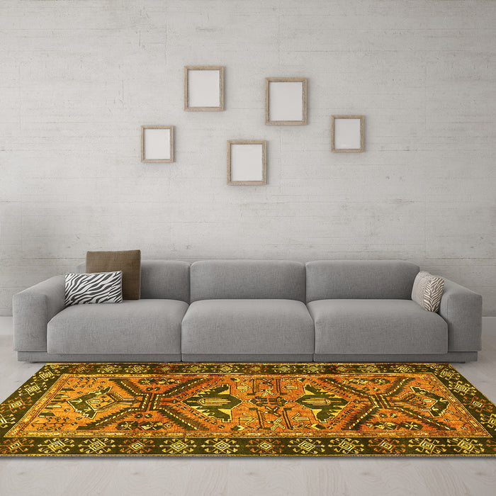 Machine Washable Persian Yellow Traditional Rug in a Living Room, wshtr4241yw
