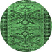 Round Persian Emerald Green Traditional Rug, tr4241emgrn