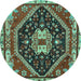 Round Machine Washable Persian Turquoise Traditional Area Rugs, wshtr4242turq