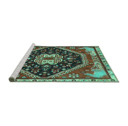 Sideview of Machine Washable Persian Turquoise Traditional Area Rugs, wshtr4242turq
