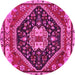 Round Machine Washable Persian Pink Traditional Rug, wshtr4242pnk