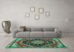 Machine Washable Persian Turquoise Traditional Area Rugs in a Living Room,, wshtr4242turq