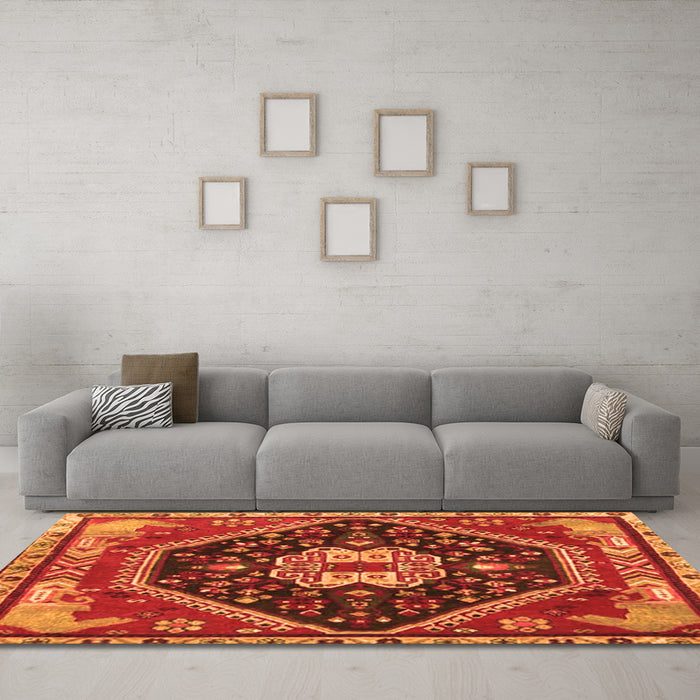 Machine Washable Persian Orange Traditional Area Rugs in a Living Room, wshtr4242org