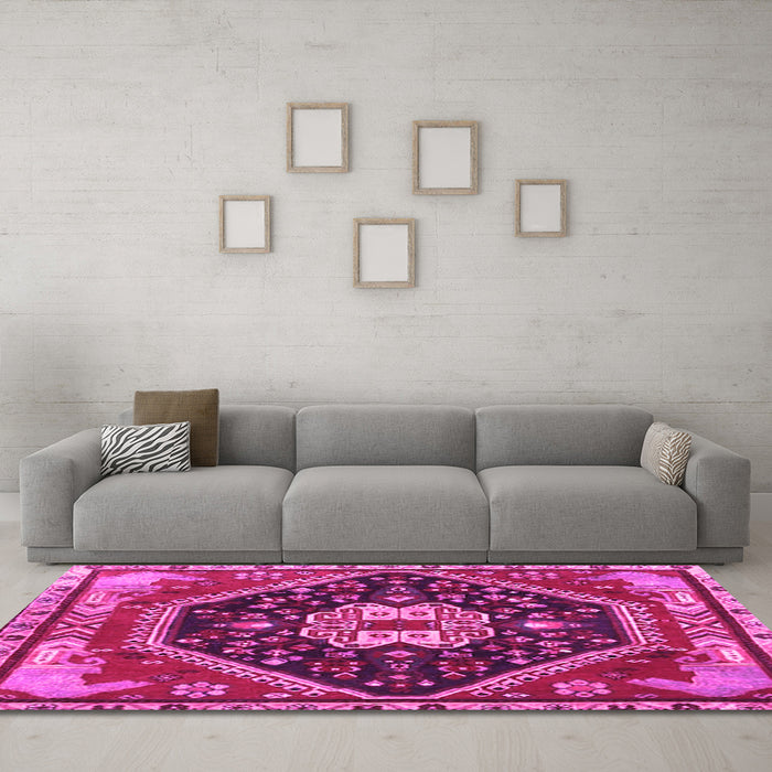 Machine Washable Persian Pink Traditional Rug in a Living Room, wshtr4242pnk