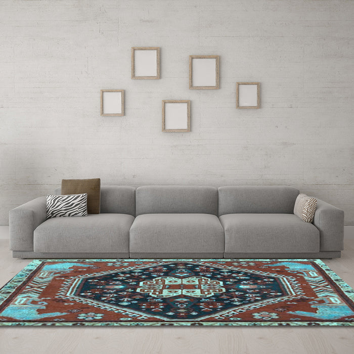Machine Washable Persian Light Blue Traditional Rug in a Living Room, wshtr4242lblu