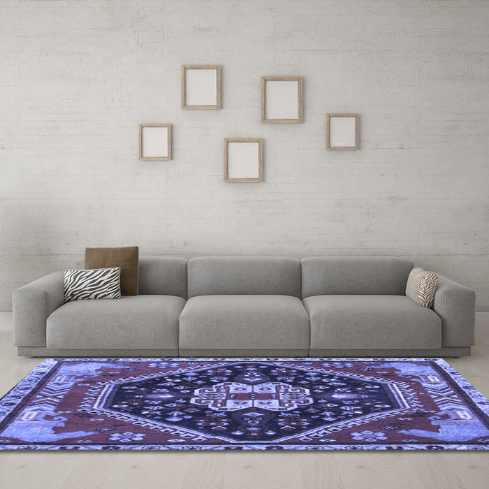 Machine Washable Persian Blue Traditional Rug in a Living Room, wshtr4242blu