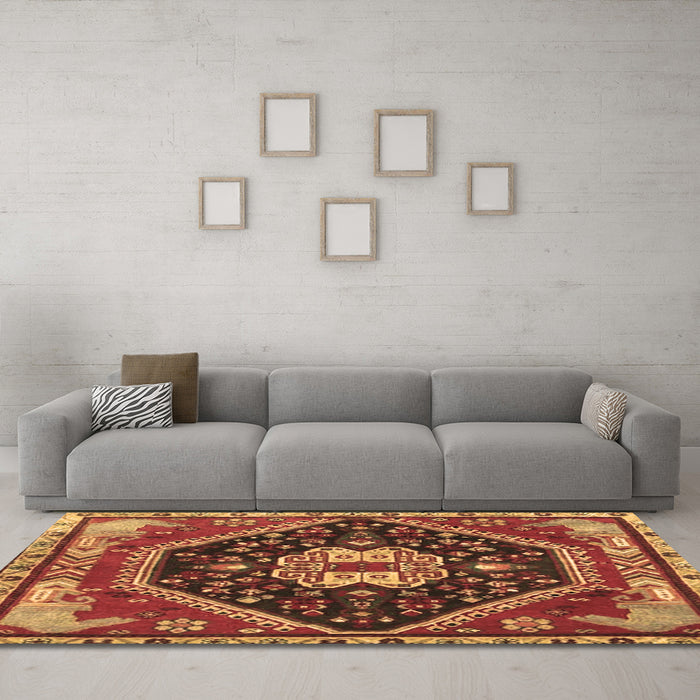Machine Washable Persian Brown Traditional Rug in a Living Room,, wshtr4242brn
