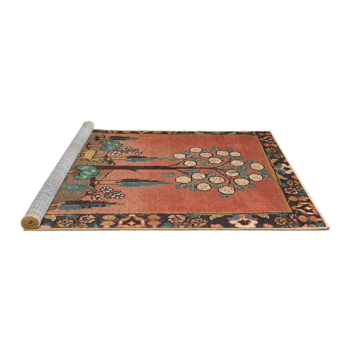 Sideview of Machine Washable Traditional Brown Red Rug, wshtr4243