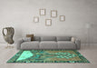 Machine Washable Animal Turquoise Traditional Area Rugs in a Living Room,, wshtr4243turq