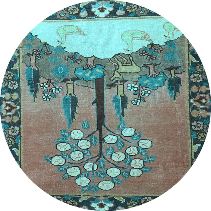 Round Animal Light Blue Traditional Rug, tr4243lblu