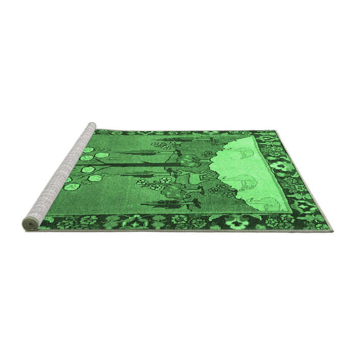 Sideview of Machine Washable Animal Emerald Green Traditional Area Rugs, wshtr4243emgrn