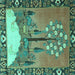 Square Animal Turquoise Traditional Rug, tr4243turq