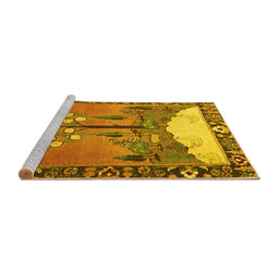 Sideview of Machine Washable Animal Yellow Traditional Rug, wshtr4243yw
